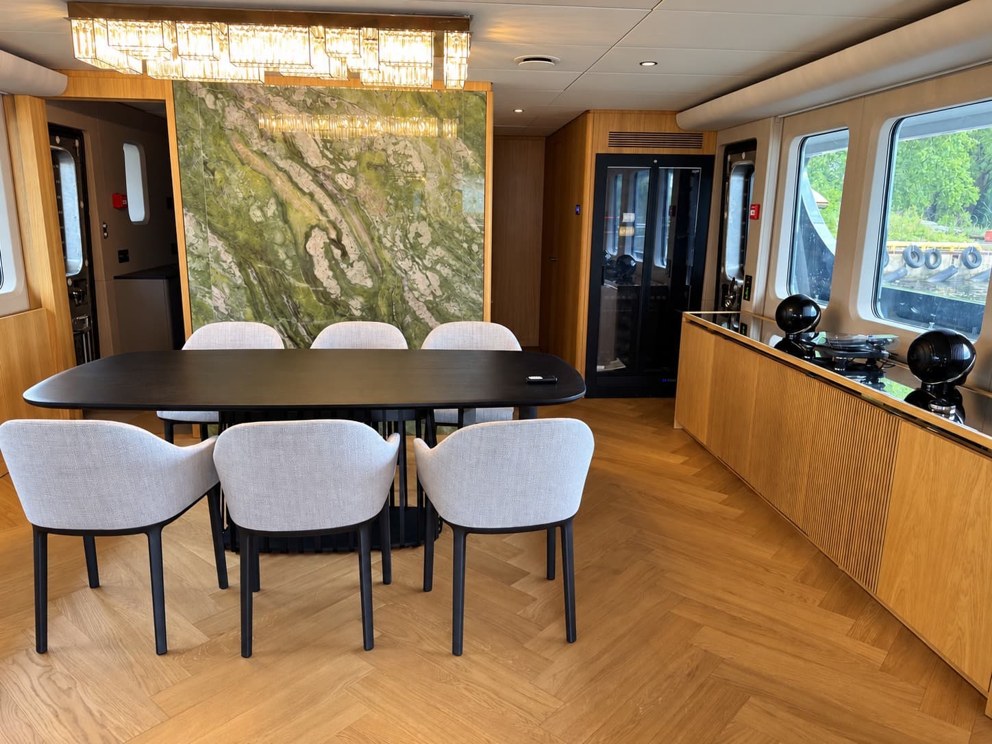 Main deck salon with formal lounge and panoramic ocean views